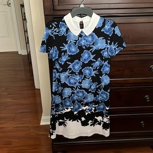 Elle black/blue floral white collar knee-length dress